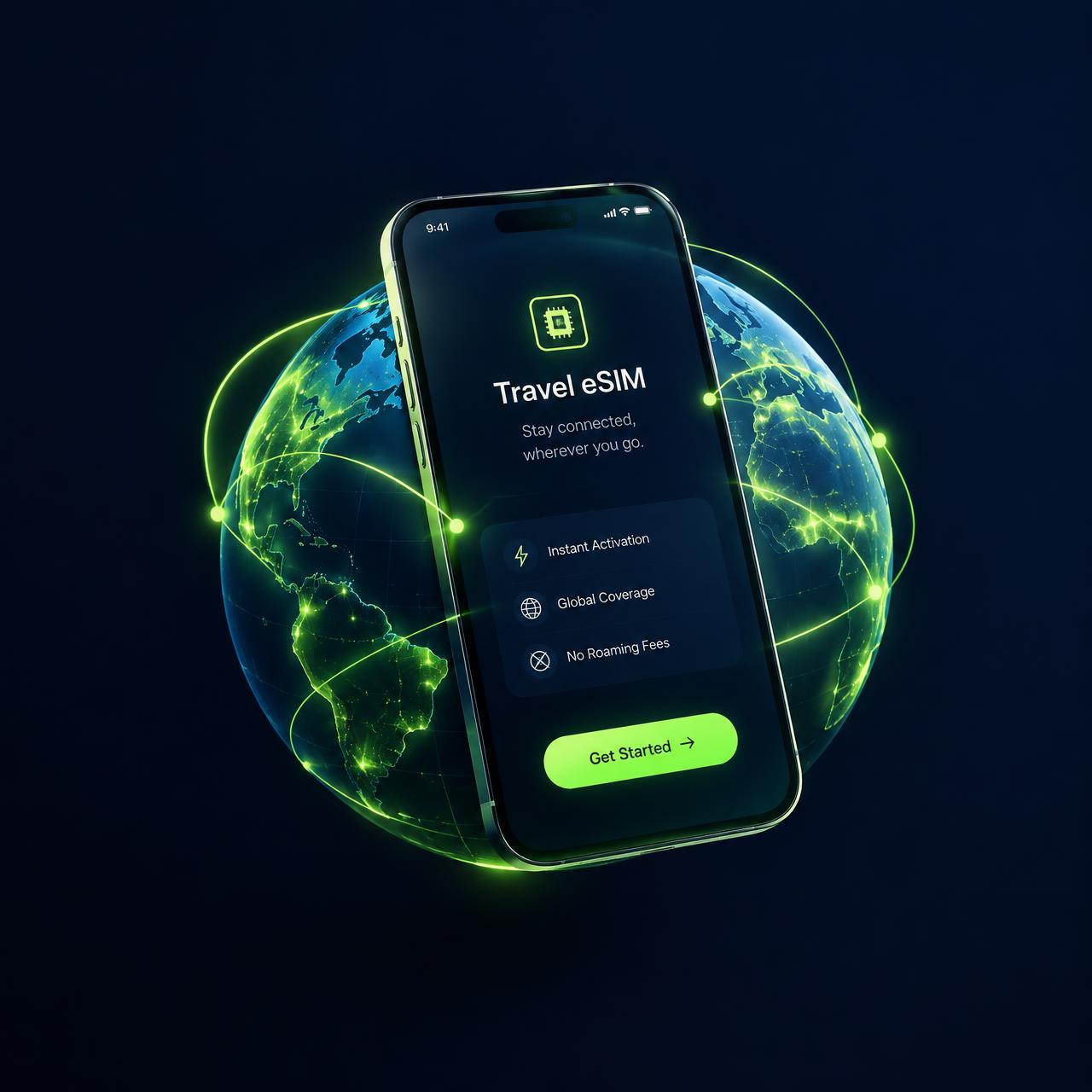 Phone with travel eSIM connected around the globe